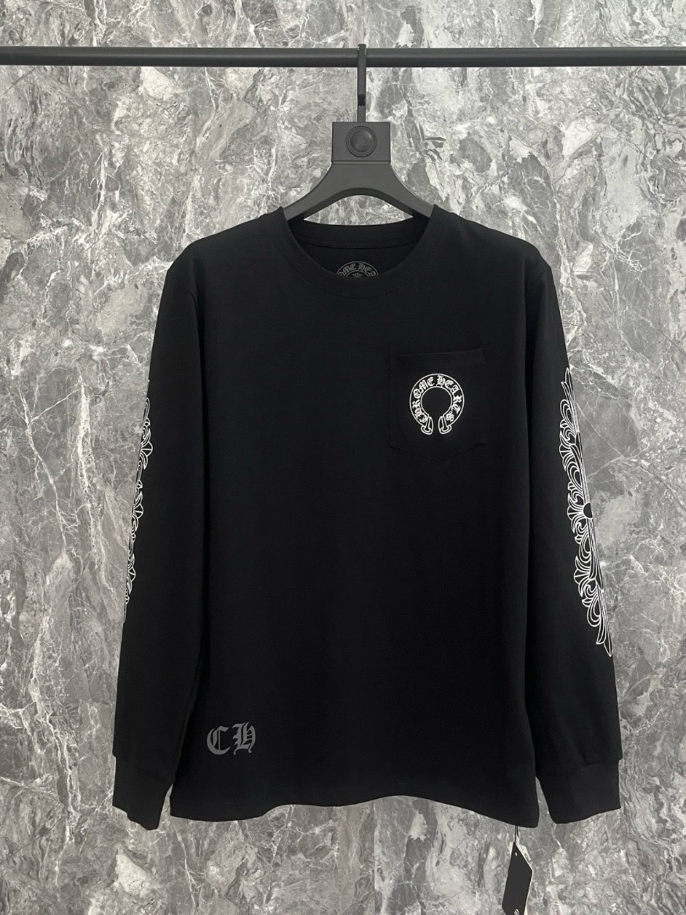 Chrome Hearts Black Long-Sleeve Graphic Pocket Tee